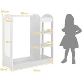 Ginger Home Suport pentru haine pentru copii cu oglindă - Dulap deschis pentru copii cu rafturi și umerașe, alb, 94x38x100 cm