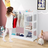 Ginger Home Suport pentru haine pentru copii cu oglindă - Dulap deschis pentru copii cu rafturi și umerașe, alb, 94x38x100 cm