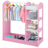 Ginger Home Suport pentru haine pentru copii cu oglindă - Dulap deschis pentru copii cu rafturi și umerașe, roz, 94x38x100 cm