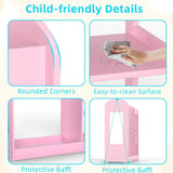 Ginger Home Suport pentru haine pentru copii cu oglindă - Dulap deschis pentru copii cu rafturi și umerașe, roz, 94x38x100 cm