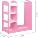 Ginger Home Suport pentru haine pentru copii cu oglindă - Dulap deschis pentru copii cu rafturi și umerașe, roz, 94x38x100 cm