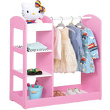 Ginger Home Suport pentru haine pentru copii cu oglindă - Dulap deschis pentru copii cu rafturi și umerașe, roz, 94x38x100 cm