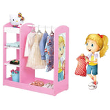 Ginger Home Suport pentru haine pentru copii cu oglindă - Dulap deschis pentru copii cu rafturi și umerașe, roz, 94x38x100 cm