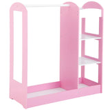 Ginger Home Suport pentru haine pentru copii cu oglindă - Dulap deschis pentru copii cu rafturi și umerașe, roz, 94x38x100 cm