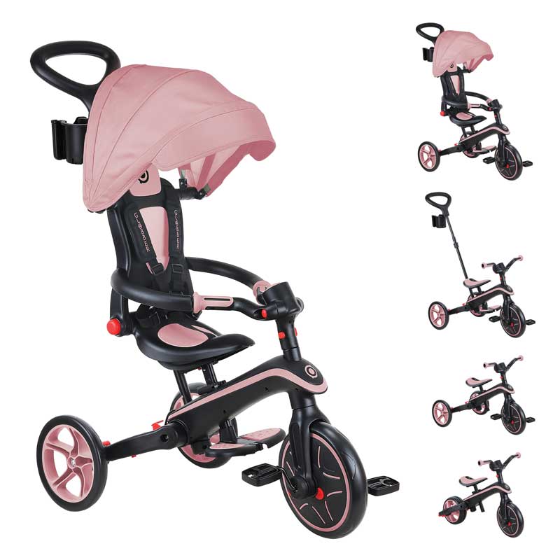 Tricicletă pentru copii 4 în 1 Globber Explorer, pliabilă, culoare roz