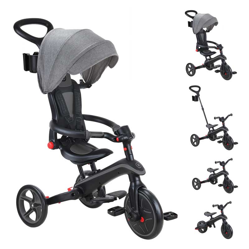 Tricicletă pentru copii 4 în 1 Globber Explorer Trike pliabilă, culoare gri-negru