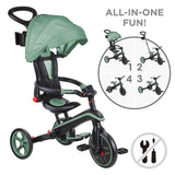 Tricicletă pentru copii 4 în 1 Globber Explorer Trike pliabilă, culoare măsliniu
