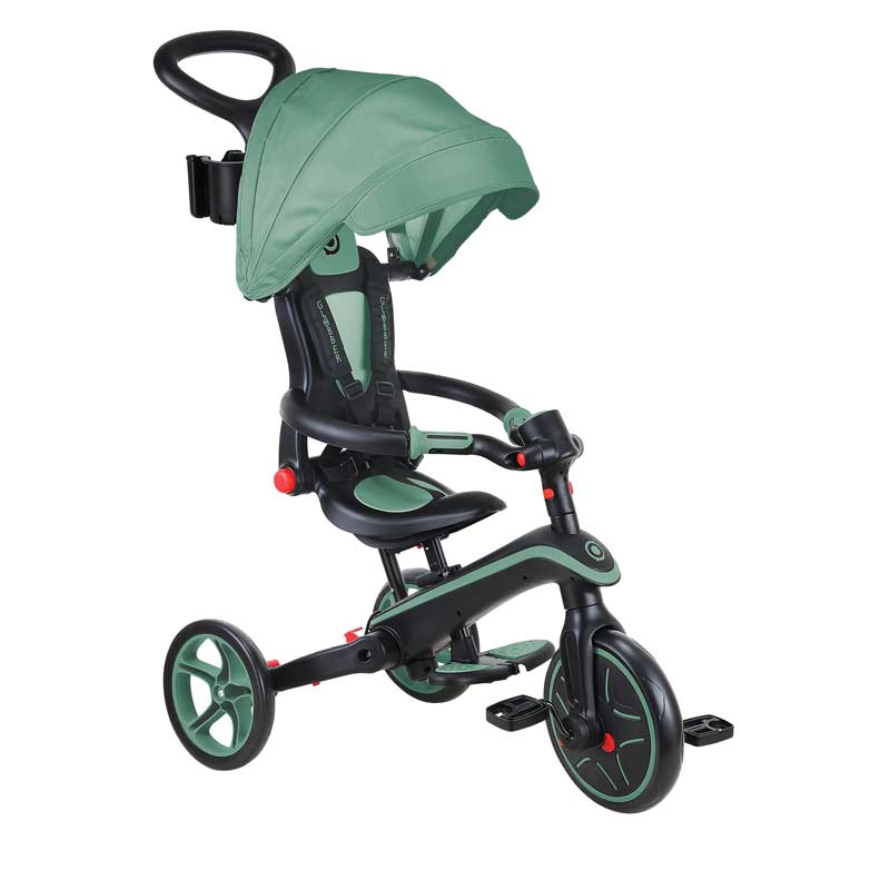 Tricicletă pentru copii 4 în 1 Globber Explorer Trike pliabilă, culoare măsliniu