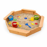 Детски Дървен Пясъчник 8 Странен Модел С 4 Седалки, 134.5×134.5 См Ginger Home