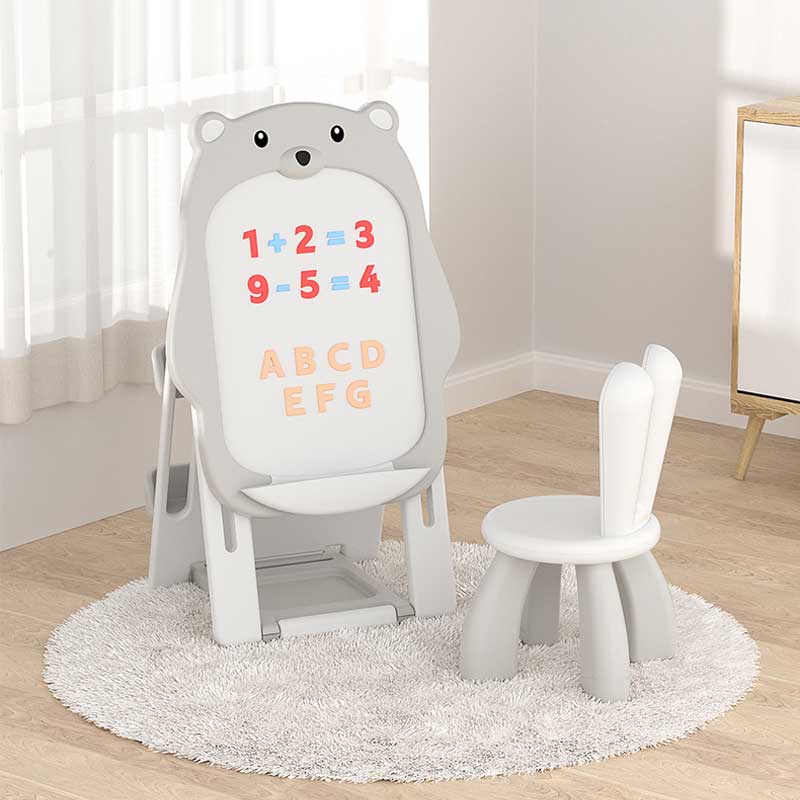 Детски Комплект От Дъска За Рисуване 2 В 1 И Стол, Сиво Мече Feelkids