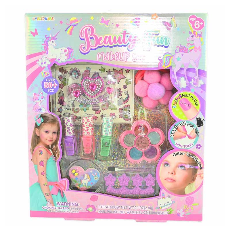 Set de machiaj și ojă pentru copii „Unicorn roz”, 29 cm, 10 piese