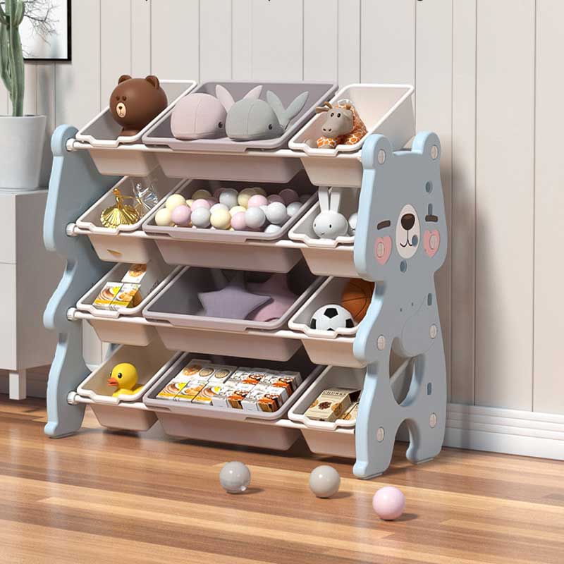 Детски Органайзер Синьо Мече За Играчки На 4 Нива И 12 Подвижни Кутии Feelkids