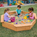 Детски Дървен Пясъчник 8 Странен Модел С 4 Седалки, 134.5×134.5 См Ginger Home
