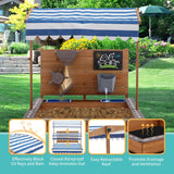 Nisipitor pentru copii din lemn, model Ginger Home, cu acoperiș reglabil, accesorii de joacă, 120 x 120 x 120 cm - ideal pentru curte și grădină