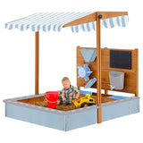 Nisipitor pentru copii din lemn, model Ginger Home, cu acoperiș reglabil, accesorii de joacă, 120 x 120 x 120 cm - ideal pentru curte și grădină