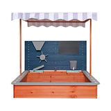 Nisipitor pentru copii din lemn, model Ginger Home, cu acoperiș reglabil, accesorii de joacă, 120 x 120 x 120 cm - ideal pentru curte și grădină
