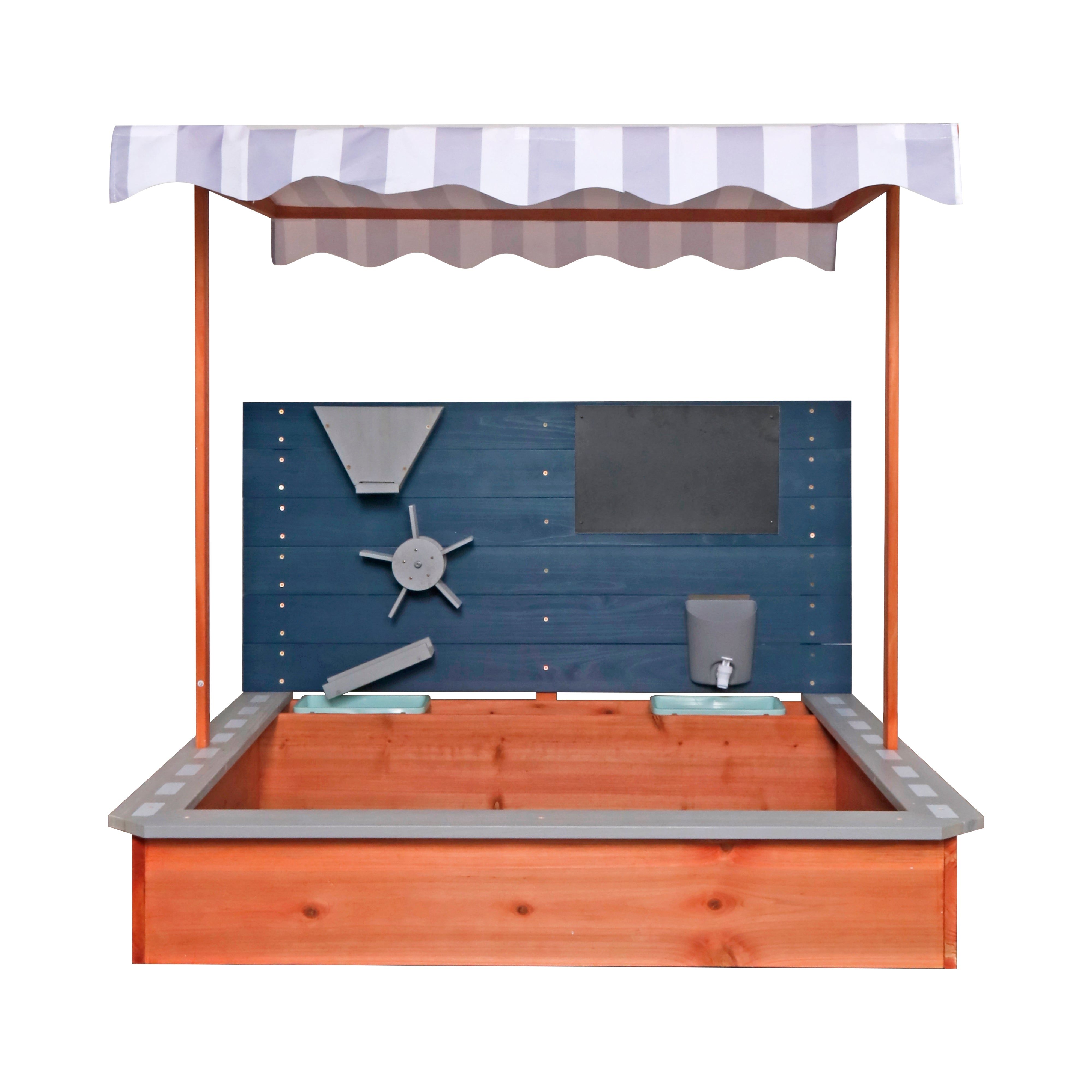 Детски Дървен Пясъчник Ginger Home С Регулируем Покрив, Аксесоари За Игра 120X120X120 См – Идеален За Двор И Градина