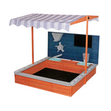 Nisipitor pentru copii din lemn, model Ginger Home, cu acoperiș reglabil, accesorii de joacă, 120 x 120 x 120 cm - ideal pentru curte și grădină
