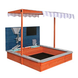 Nisipitor pentru copii din lemn, model Ginger Home, cu acoperiș reglabil, accesorii de joacă, 120 x 120 x 120 cm - ideal pentru curte și grădină
