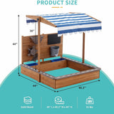 Nisipitor pentru copii din lemn, model Ginger Home, cu acoperiș reglabil, accesorii de joacă, 120 x 120 x 120 cm - ideal pentru curte și grădină
