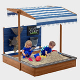 Nisipitor pentru copii din lemn, model Ginger Home, cu acoperiș reglabil, accesorii de joacă, 120 x 120 x 120 cm - ideal pentru curte și grădină