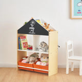 Детски Шкаф Ginger Home, Етажерка За Играчки И Книжки С Черна Дъска За Писане, Къщичка, Дърво