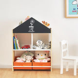 Детски Шкаф Ginger Home, Етажерка За Играчки И Книжки С Черна Дъска За Писане, Къщичка, Дърво