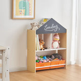 Детски Шкаф Ginger Home, Етажерка За Играчки И Книжки С Черна Дъска За Писане, Къщичка, Дърво