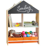 Детски Шкаф Ginger Home, Етажерка За Играчки И Книжки С Черна Дъска За Писане, Къщичка, Дърво