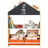 Детски Шкаф Ginger Home, Етажерка За Играчки И Книжки С Черна Дъска За Писане, Къщичка, Дърво