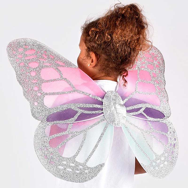 Aripi argintii de fluture strălucitor pentru copii, 56 cm