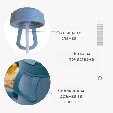 Детски Термос Със Сламка 500 Мл, Powder Blue -  -  - BebeMama
