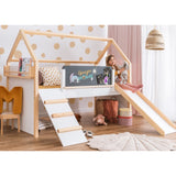 Pat pentru copii Ginger Home, Montessori, cu două niveluri, glisant, tablă neagră, cadru saltea 90x200 cm