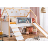 Pat pentru copii Ginger Home, Montessori, cu două niveluri, glisant, tablă neagră, cadru saltea 90x200 cm