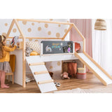 Pat pentru copii Ginger Home, Montessori, cu două niveluri, glisant, tablă neagră, cadru saltea 90x200 cm