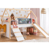 Pat pentru copii Ginger Home, Montessori, cu două niveluri, glisant, tablă neagră, cadru saltea 90x200 cm