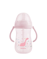 Cana cu pai din silicon 300ml Dino World roz 
