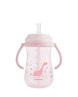 Cana cu pai din silicon 300ml Dino World roz 