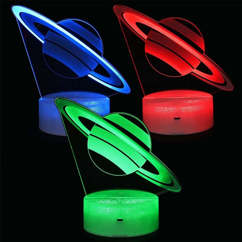 Lampă de noapte spectaculoasă pentru copii, LED 3D, Saturn, culori schimbătoare, 20 cm