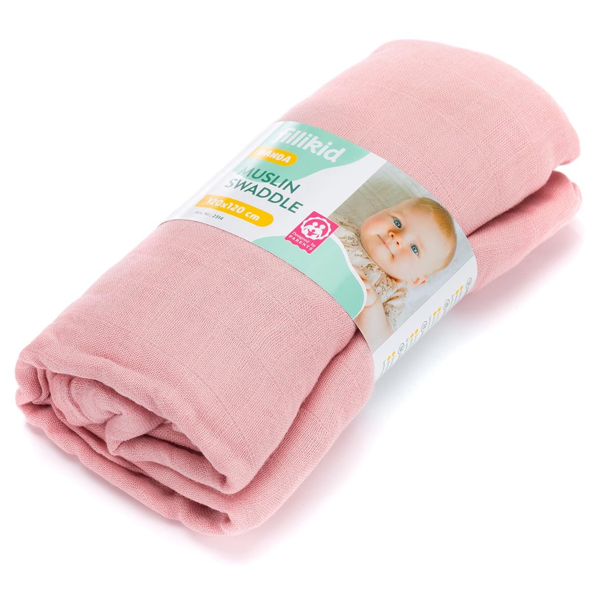 Fillikid Муселинова Пелена Panda 120X120 См - Pink