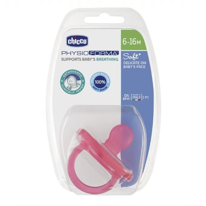 Залъгалка Chicco Physio Soft, Силикон, Ортодонтична Форма, 6-16 Месеца, 2 Бр, Розова --- BebeMama