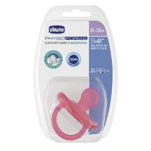 Залъгалка Chicco Physio Soft, Силикон, Ортодонтична Форма, 16-36 Месеца, 2 Бр, Розова --- BebeMama