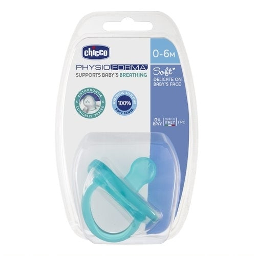 Залъгалка Chicco Physio Soft, Силикон, Ортодонтична Форма, 0-6 Месеца, Синя --- BebeMama