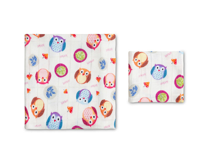 Комплект Бамбукови Пелени 30X35/ 75X75 -Бухали -  -  - BebeMama
