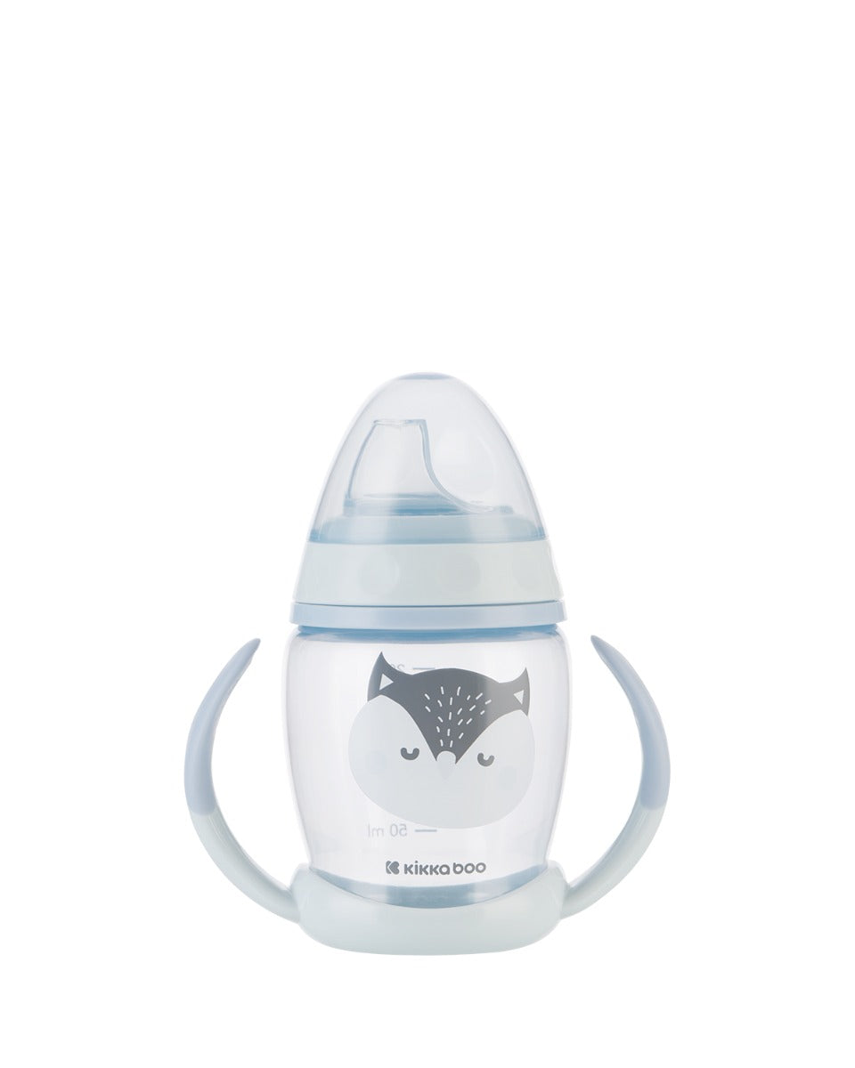 Cana cu cioc de silicon 200ml Happy Face Albastră