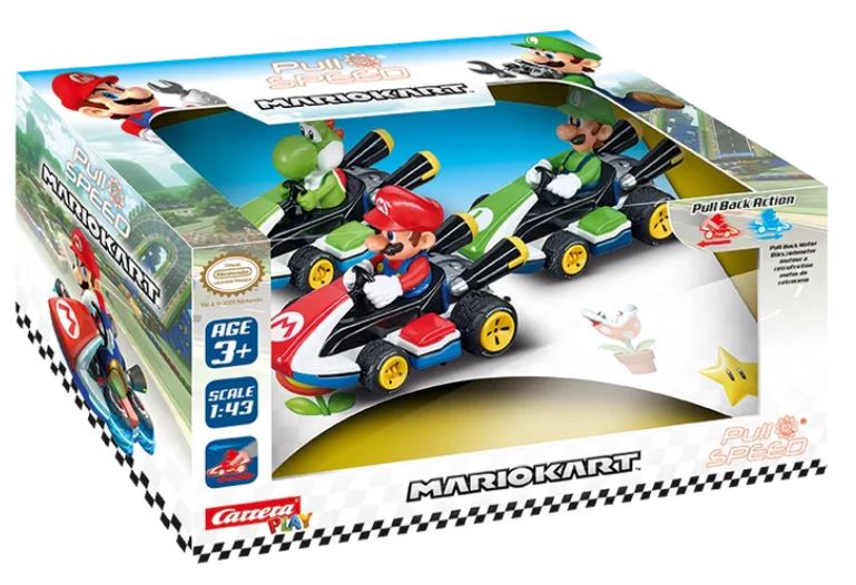 Комплект Пулбек Колички, Carrera, Super Mario, Марио, Луиджи И Йоши, 3 Броя Gusio