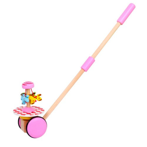Дървена Играчка За Бутане Въртяща Розова Smartbaby