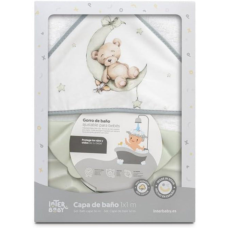Комплект Бебешка Хавлия 100x100 См. + Козирка Oso Luna Estrellas White Green Interbaby