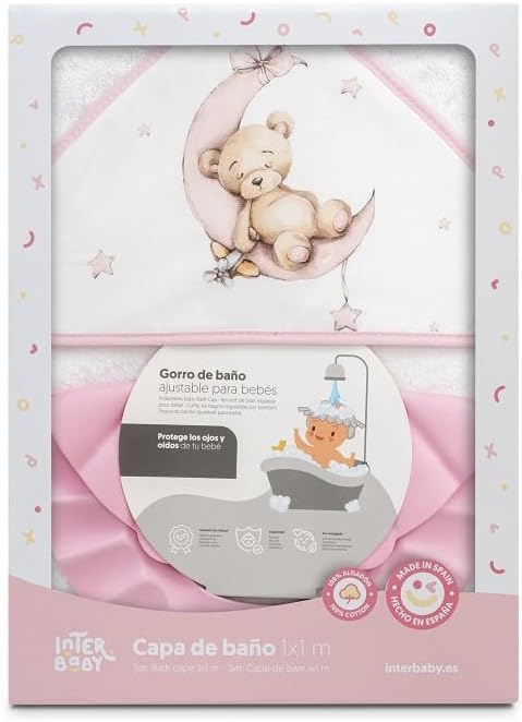 Комплект Бебешка Хавлия 100x100 См. + Козирка Oso Luna Estrellas White Pink Interbaby