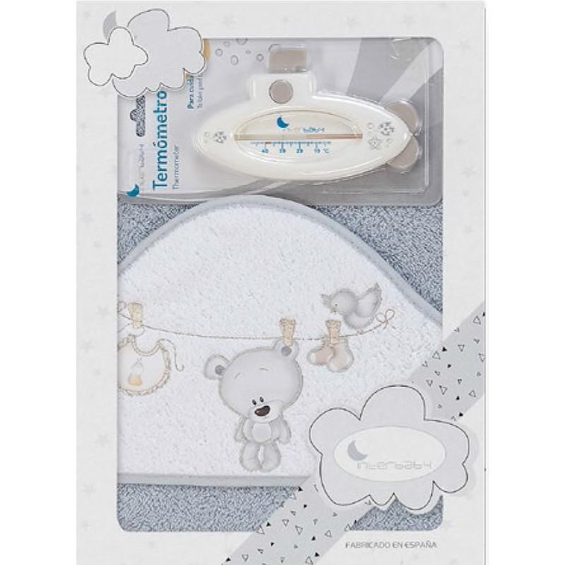 Комплект Бебешка Хавлия С Термометър За Баня Grey Interbaby